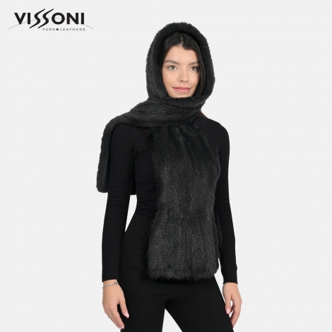 Дамски шал от естествен косъм на норка - Черен