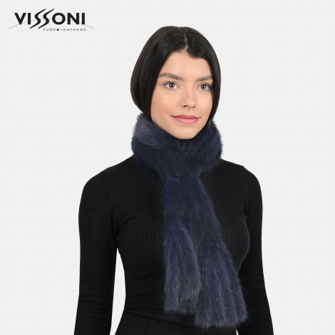 Дамски шал от естествен косъм на норка - Тъмно син