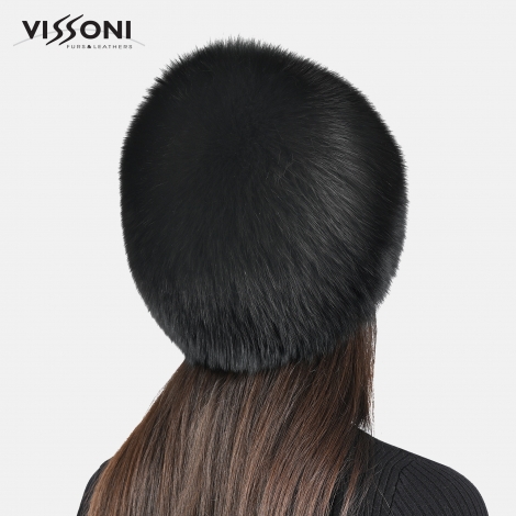 Дамска шапка от естествен косъм на лисица - Черна