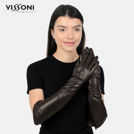 Дълги кожени ръкавици - кафяв