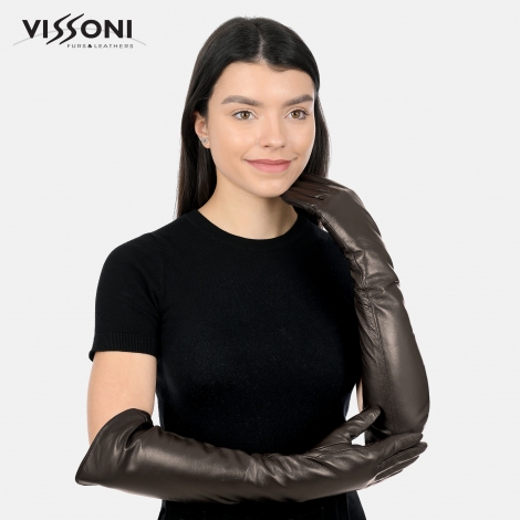 Дълги кожени ръкавици - кафяв