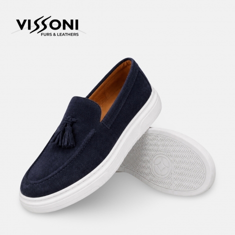 Vissoni Elegante - Тъмносини мъжки кожени обувки от естествена телешка кожа