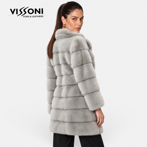Дамско палто от естествен визон с яка с ревери – Mink Light Grey